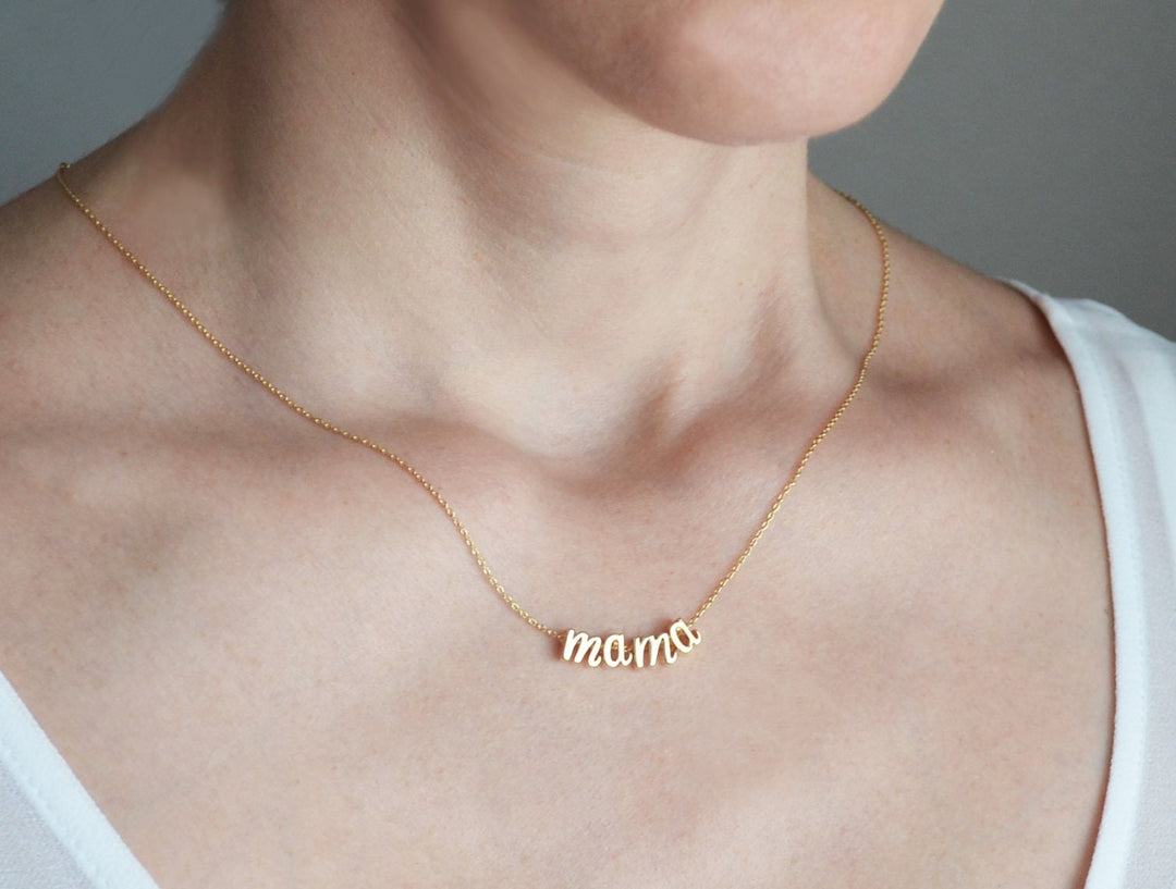 Mama Necklace, Personalized Initial Necklace, Personalized Gifts for Mom, Script Letter Necklace, Minimalist, Mother's Day Gift