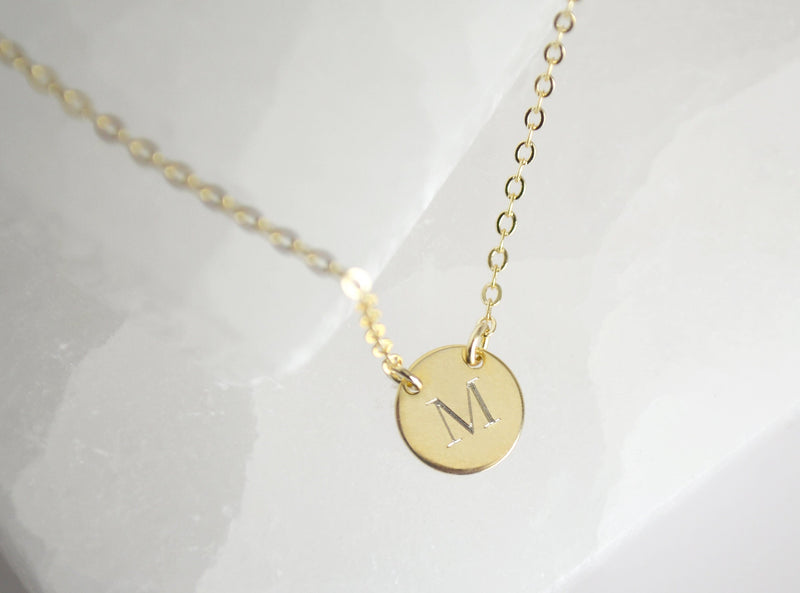 Personalized Disc Necklace, Circle Initial Pendant - 9mm Pendant with 2 Top Holes