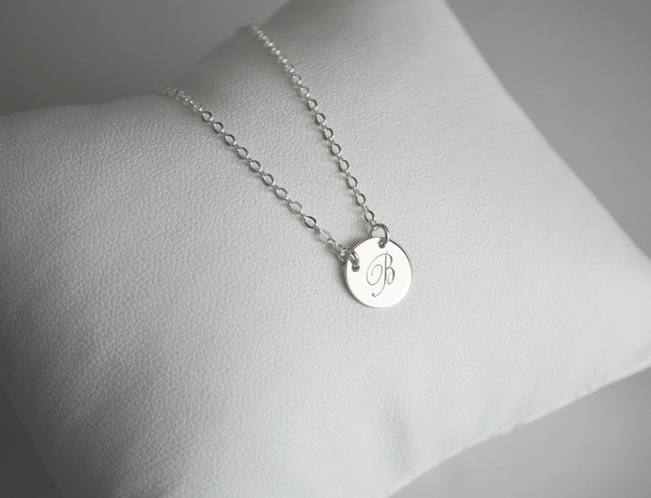 Personalized Initial Necklace, Small Letter Necklace - 9mm Pendant with 2 Top Holes