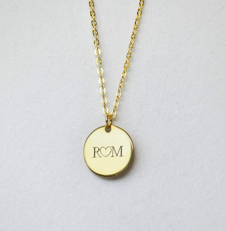 Personalized Initial Necklace, Engraved Letter Necklace - 13mm Pendant Size