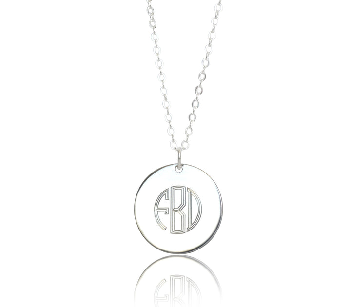 Monogrammed Necklace, Personalized Disc Necklace - 16mm Pendant Size