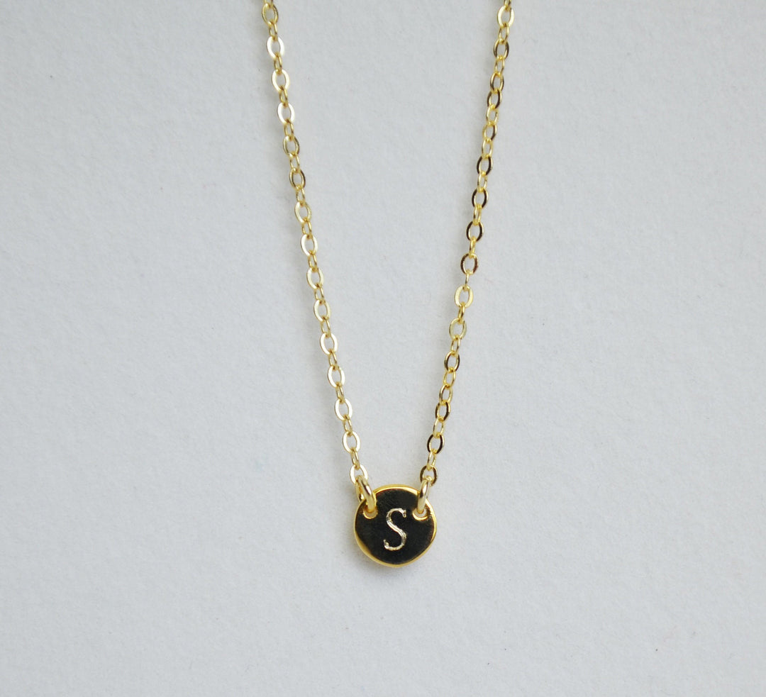 Tiny Letter Necklace, Initial Necklace - 9mm Pendant with 2 Top Holes