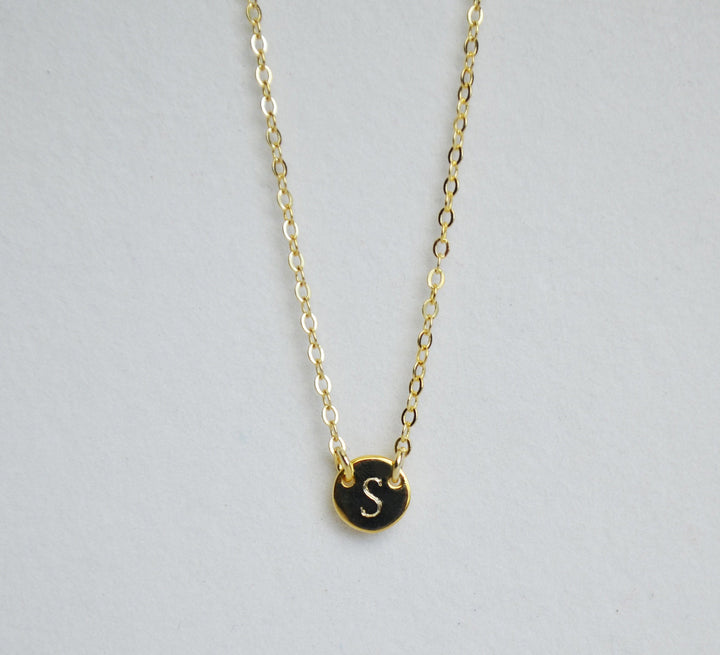 Tiny Letter Necklace, Initial Necklace - 9mm Pendant with 2 Top Holes