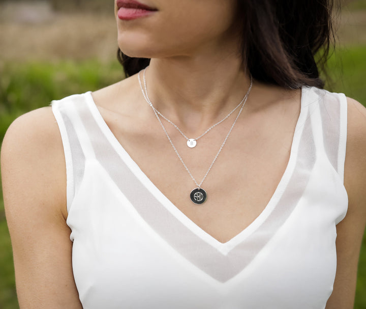 Monogrammed Necklace, Personalized Disc Necklace - 16mm Pendant Size