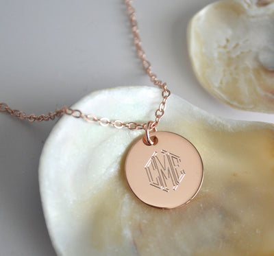 Monogrammed Necklace, Personalized Disc Necklace - 16mm Pendant Size