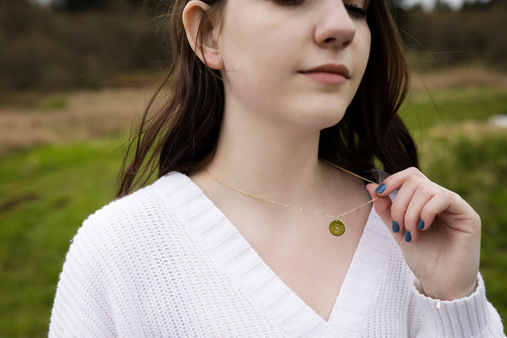 Monogrammed Necklace, Personalized Disc Necklace - 16mm Pendant Size