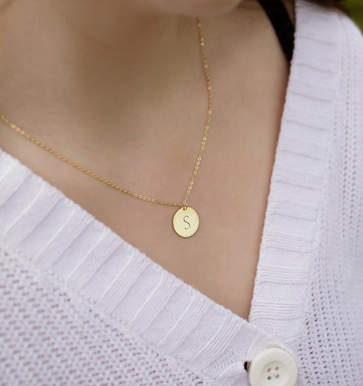 Monogrammed Necklace, Personalized Disc Necklace - 16mm Pendant Size