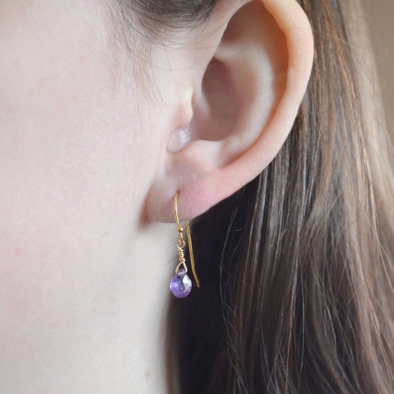 Dainty Genuine Amethyst Earrings, February Birthstone Earrings, Semi Precious Amethyst Earrings, Bridesmaid Gift, Gift for Her