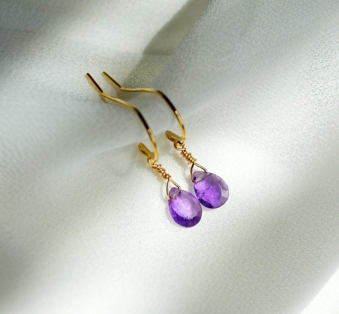 Dainty Genuine Amethyst Earrings, February Birthstone Earrings, Semi Precious Amethyst Earrings, Bridesmaid Gift, Gift for Her