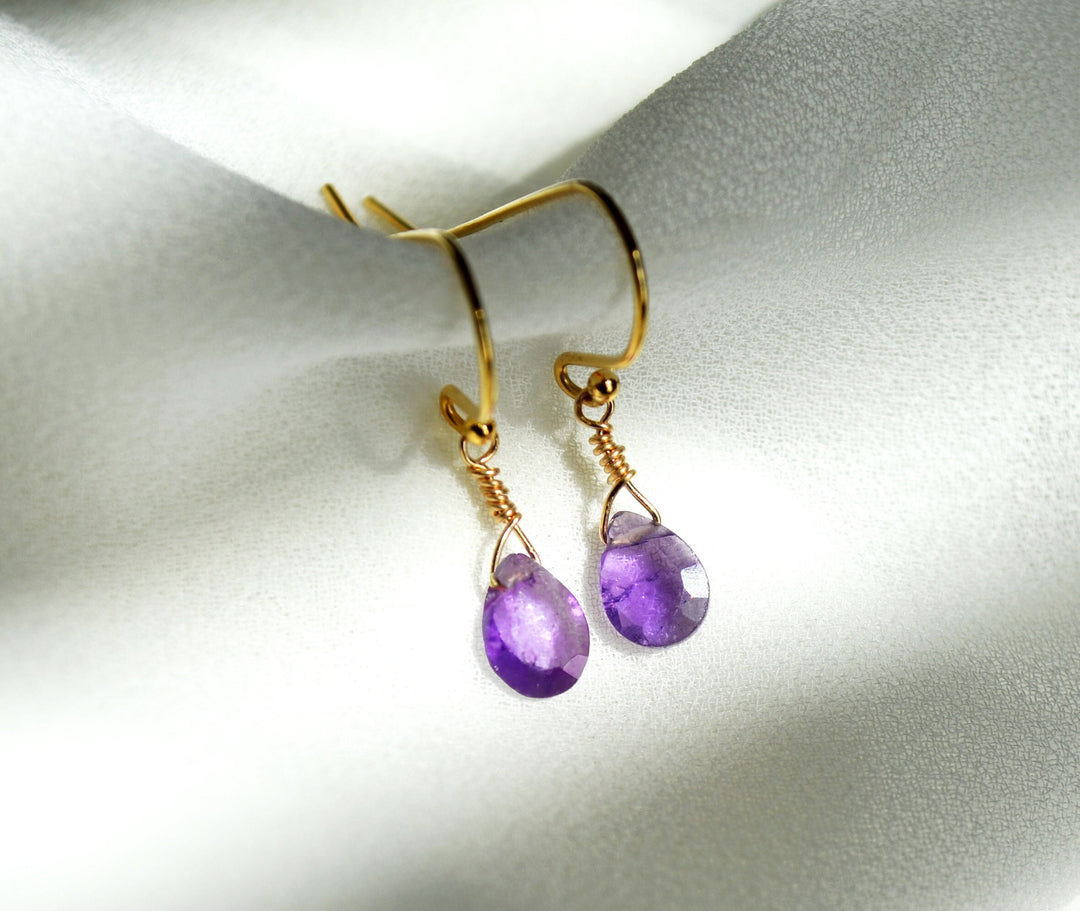 Dainty Genuine Amethyst Earrings, February Birthstone Earrings, Semi Precious Amethyst Earrings, Bridesmaid Gift, Gift for Her