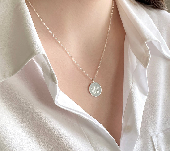 Monogrammed Necklace, Personalized Disc Necklace - 16mm Pendant Size