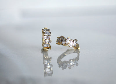 Dainty Diamond Huggie Hoop Earrings, Modern Baguette CZ Diamond Earrings, Small Gold Hoop Earrings, Minimalist Jewelry, Gift for Her