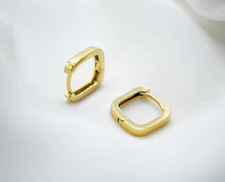 Small Square Hoop Earrings, Modern Gold Hoop Earrings, Minimalist Jewelry, One Touch Earrings, Birthday Gift, Bridesmaid Gift, Friend Gift