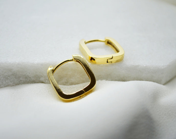 Small Square Hoop Earrings, Modern Gold Hoop Earrings, Minimalist Jewelry, One Touch Earrings, Birthday Gift, Bridesmaid Gift, Friend Gift