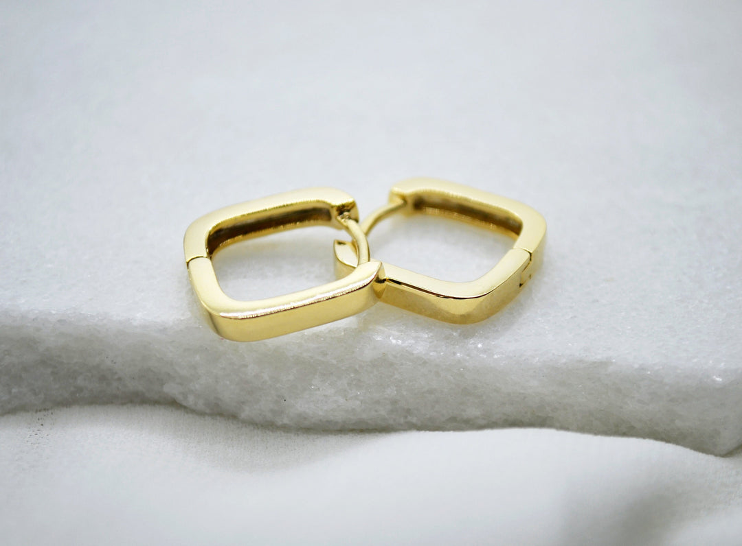 Small Square Hoop Earrings, Modern Gold Hoop Earrings, Minimalist Jewelry, One Touch Earrings, Birthday Gift, Bridesmaid Gift, Friend Gift