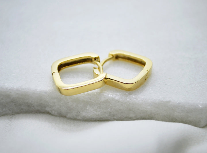 Small Square Hoop Earrings, Modern Gold Hoop Earrings, Minimalist Jewelry, One Touch Earrings, Birthday Gift, Bridesmaid Gift, Friend Gift