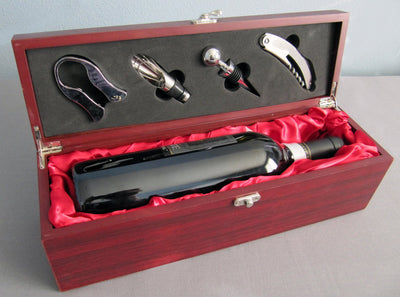 Wine Gifting Box w/ Tools - Personalized Ceramic Plaque - Rosewood Finish