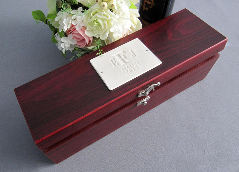 Wine Gifting Box w/ Tools - Personalized Ceramic Plaque - Rosewood Finish