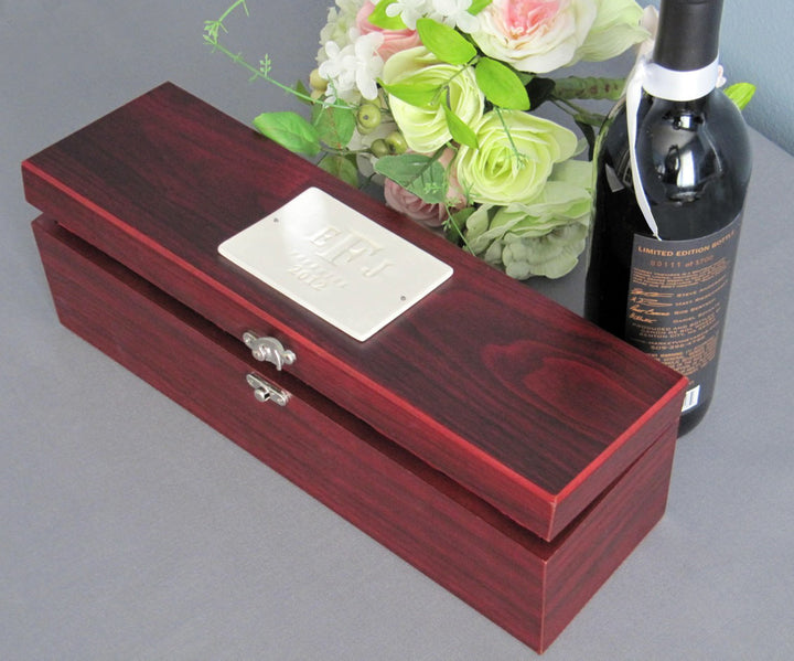 Wine Gifting Box w/ Tools - Personalized Ceramic Plaque - Rosewood Finish