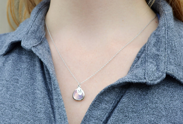 October Birthstone Necklace, Pink Opal Necklace, Personalized Bridesmaid Necklace, Custom Initial Necklace, Gift for Her, Pink Opal Jewelry