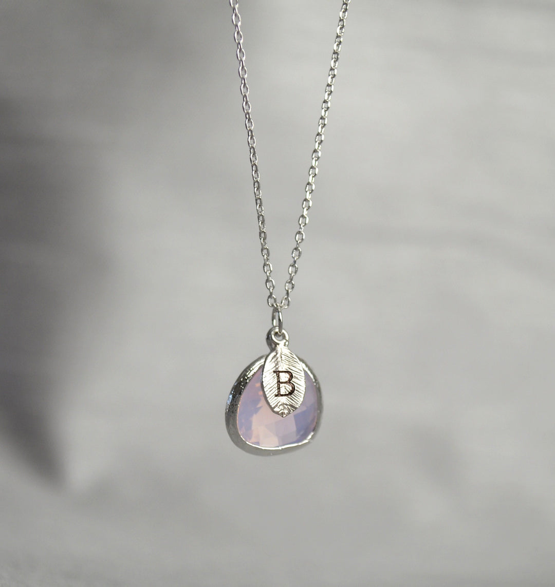 October Birthstone Necklace, Pink Opal Necklace, Personalized Bridesmaid Necklace, Custom Initial Necklace, Gift for Her, Pink Opal Jewelry