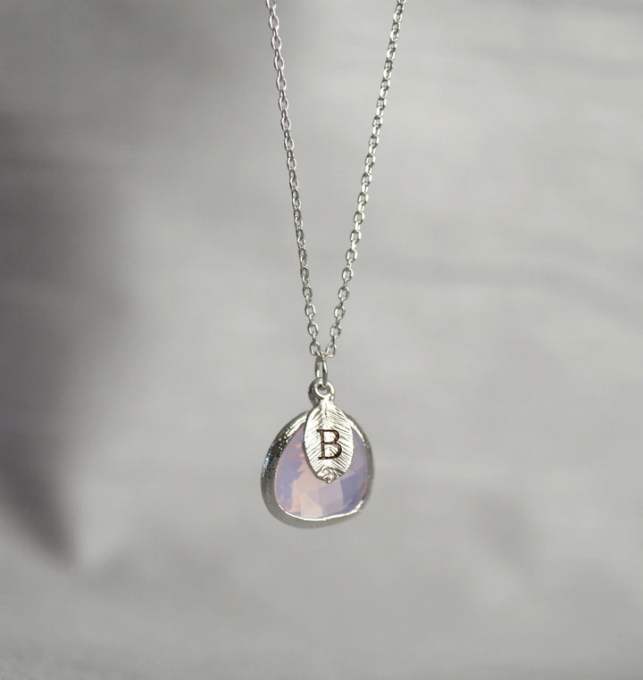 October Birthstone Necklace, Pink Opal Necklace, Personalized Bridesmaid Necklace, Custom Initial Necklace, Gift for Her, Pink Opal Jewelry