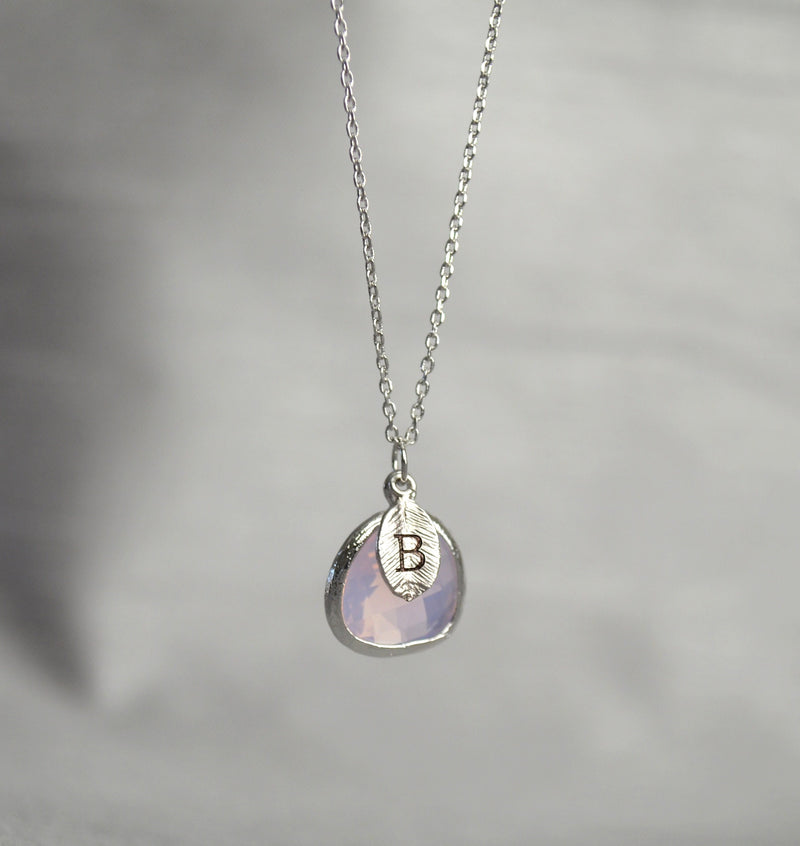 October Birthstone Necklace, Pink Opal Necklace, Personalized Bridesmaid Necklace, Custom Initial Necklace, Gift for Her, Pink Opal Jewelry