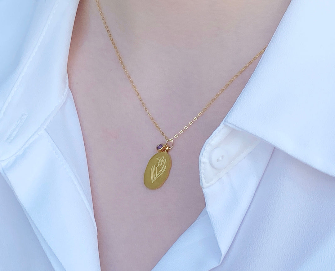April Birth Flower Necklace, Daisy Birth Flower Necklace, Birthstone Stone Necklace, Personalized Necklace, Bridesmaid Gift