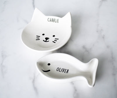 Personalized Cat Bowl, Fish Shaped Cat Dish, Cat Gift, Kitten Bowl, Kitten Gift, Personalized Cat Food Dish