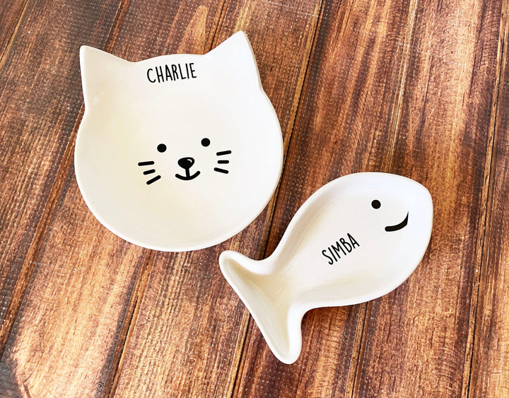 Personalized Cat Bowl, Fish Shaped Cat Dish, Cat Gift, Kitten Bowl, Kitten Gift, Personalized Cat Food Dish