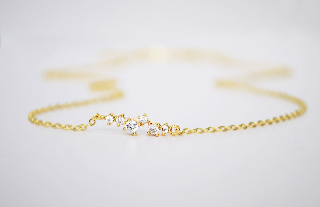 Small CZ Diamond Cluster Necklace, Bridesmaid Gift, Layering Necklace, Minimalist Necklace, Gift for Her, In Gold, Rose Gold and Silver