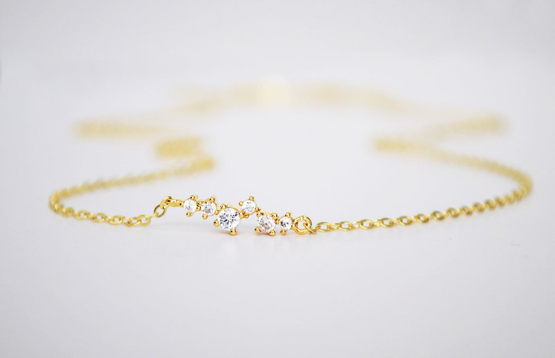 Tiny CZ Diamond Cluster Necklace, Layering Necklace, Bridesmaid Gift, Minimalist Necklace, Gift for Her, In Gold, Rose Gold and Silver