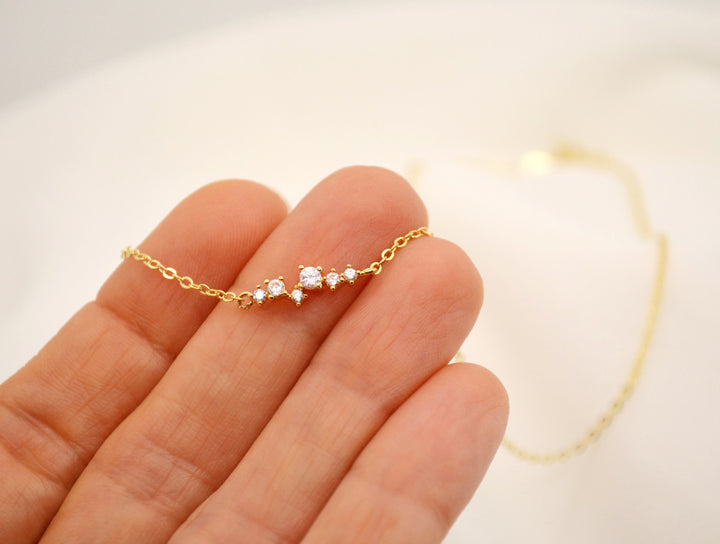 Tiny CZ Diamond Cluster Necklace, Layering Necklace, Bridesmaid Gift, Minimalist Necklace, Gift for Her, In Gold, Rose Gold and Silver
