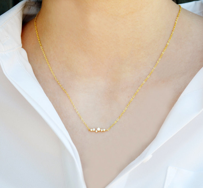 Tiny CZ Diamond Cluster Necklace, Layering Necklace, Bridesmaid Gift, Minimalist Necklace, Gift for Her, In Gold, Rose Gold and Silver