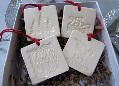 4 Miniature Square Christmas Ornaments or Holiday Gift Tags - READY TO SHIP