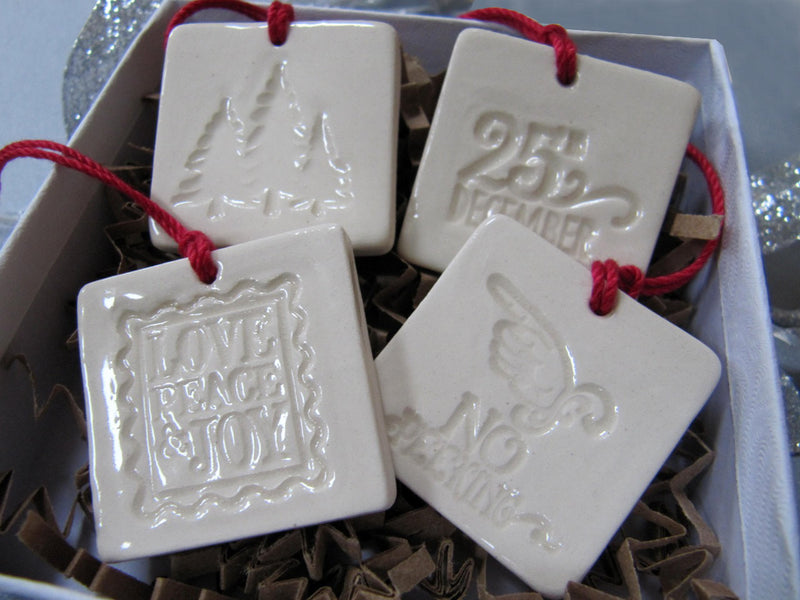 4 Miniature Square Christmas Ornaments or Holiday Gift Tags - READY TO SHIP