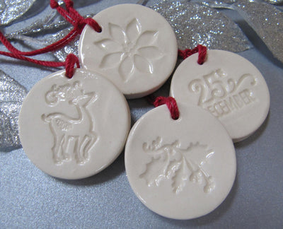 4 Miniature Round Christmas Ornaments or Holiday Gift Tags - READY TO SHIP