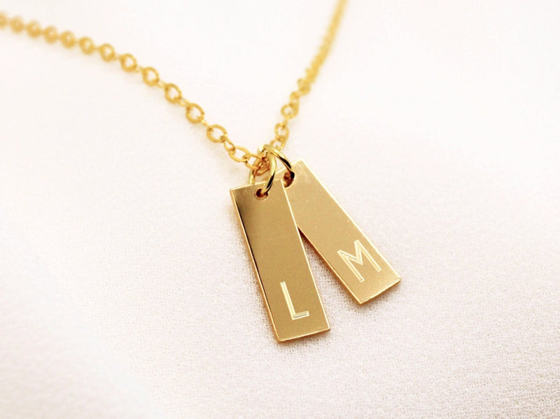Personalized Tiny Initial Tag Necklace, Small Vertical Bar Necklace, Personalized Gifts for Mom, Minimalist jewelry, Bridesmaid Gift