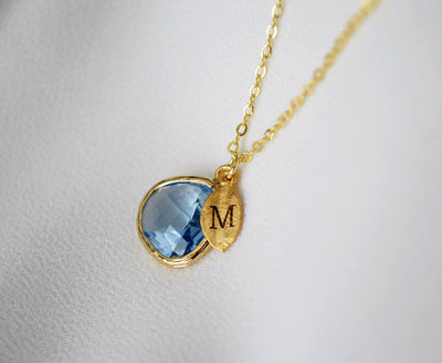December Birthstone Necklace, Blue Topaz Necklace, Bridesmaid Necklace, Blue Topaz Birthstone Necklace, Custom Initial Necklace, Gift for Her