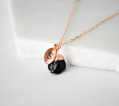 Raw Black Tourmaline Necklace, Healing Crystal Necklace, October birthstone, Natural Stone Necklace, Boho Necklace, Birthday Gift
