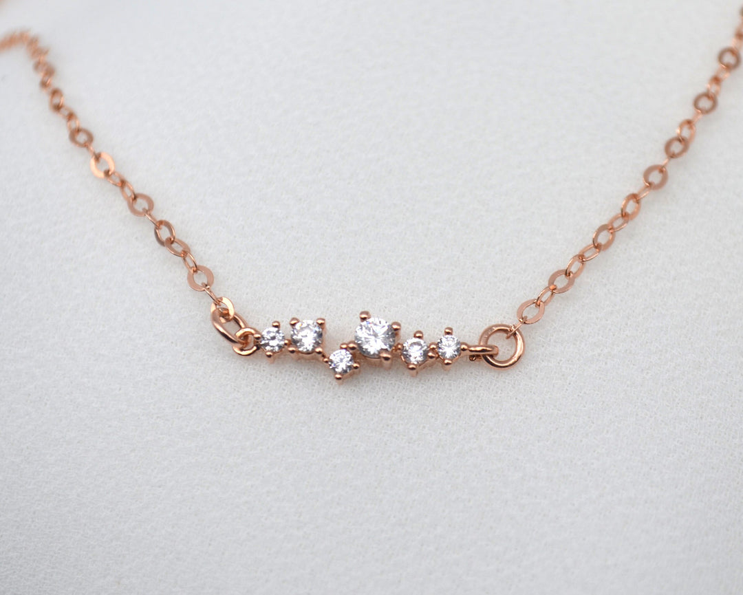 Small CZ Diamond Cluster Necklace, Bridesmaid Gift, Layering Necklace, Minimalist Necklace, Gift for Her, In Gold, Rose Gold and Silver