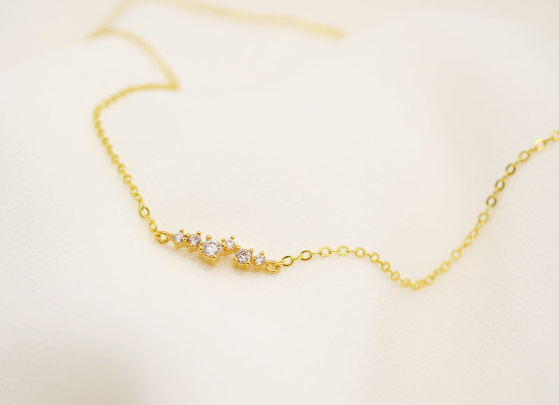 Tiny CZ Diamond Cluster Necklace, Layering Necklace, Bridesmaid Gift, Minimalist Necklace, Gift for Her, In Gold, Rose Gold and Silver