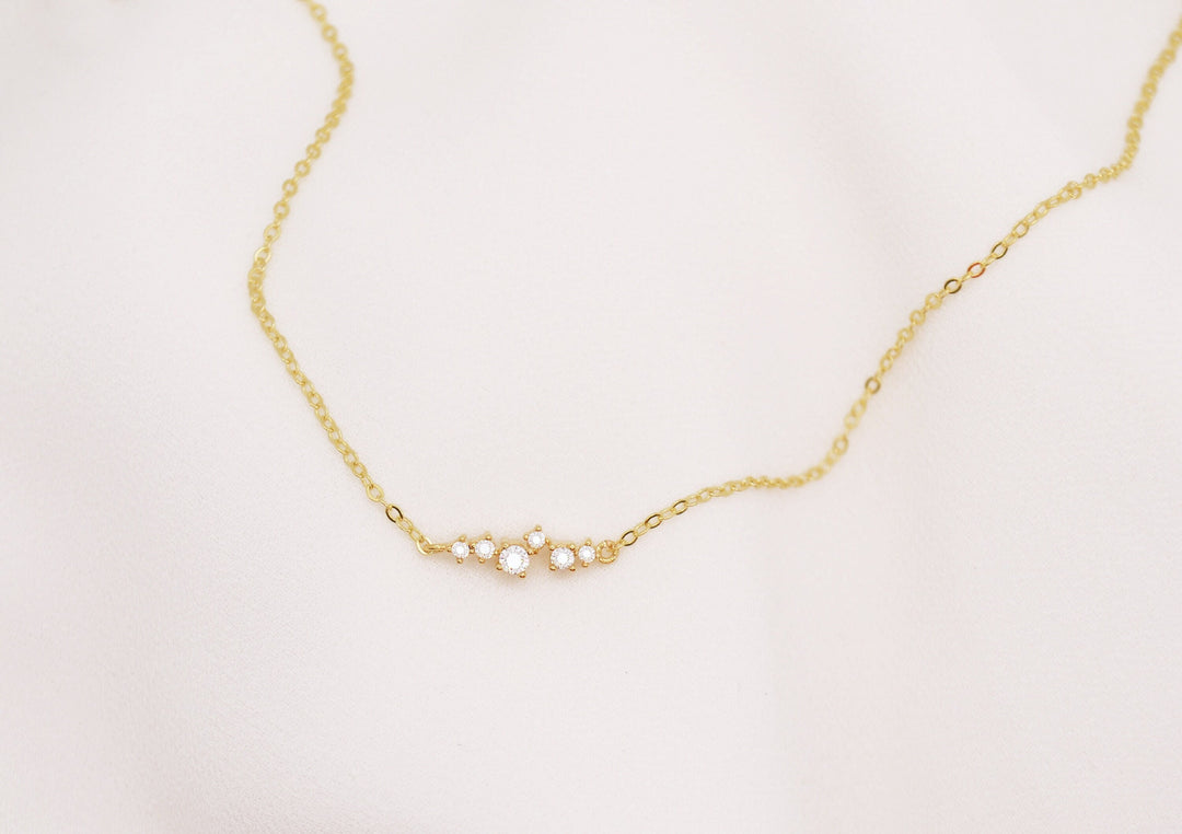 Small CZ Diamond Cluster Necklace, Bridesmaid Gift, Layering Necklace, Minimalist Necklace, Gift for Her, In Gold, Rose Gold and Silver