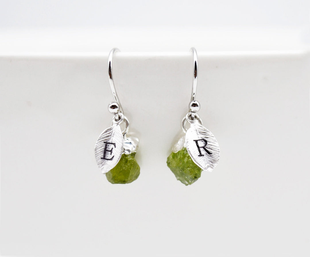 Raw Peridot Earrings, August Birthstone Gift,  August Birthstone earrings, Bridesmaid earrings, August Birthday Gift, Peridot Jewelry Set