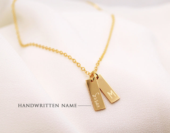 Personalized Tiny Name Tag Necklace, Small Vertical Bar Necklace, Personalized Gifts for Mom, Minimalist jewelry, Bridesmaid Gift