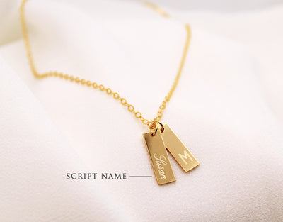 Personalized Tiny Name Tag Necklace, Small Vertical Bar Necklace, Personalized Gifts for Mom, Minimalist jewelry, Bridesmaid Gift