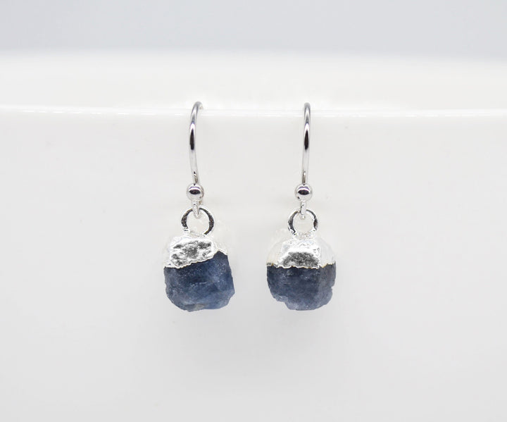 Raw Sapphire Earrings, September Birthstone Earrings, Bridesmaid earrings, September Birthday Gift, Natural Sapphire Jewelry Set