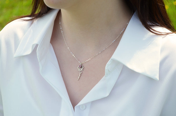 June Birth Flower Necklace, Rose Birth Flower Necklace, Birthstone Stone Necklace, Mom Gift, Personalized Necklace, Bridesmaid Gift