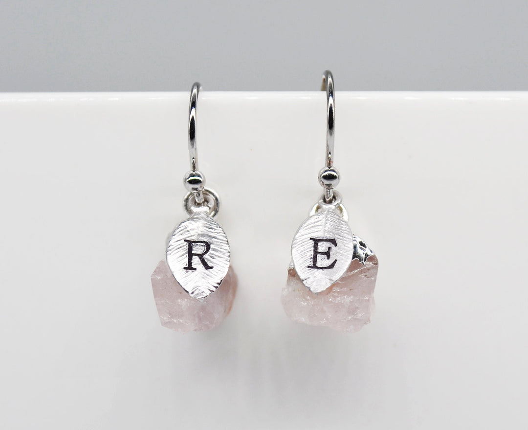 Raw Rose Quartz Earrings, October Birthstone Earrings, Bridesmaid earrings, October Birthday Gift, Natural Rose Quartz Jewelry Set