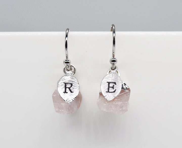 Raw Rose Quartz Earrings, October Birthstone Earrings, Bridesmaid earrings, October Birthday Gift, Natural Rose Quartz Jewelry Set